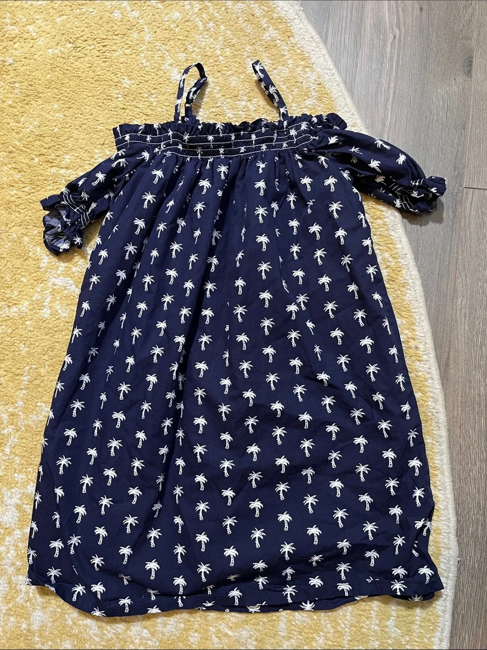 Gymboree Navy Palm-Print Cold Shoulder Dress Size8 Lined 100% Cotton